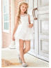 Lovely Ivory Embroidery Lace Tulle High Low Flower Girl Dress